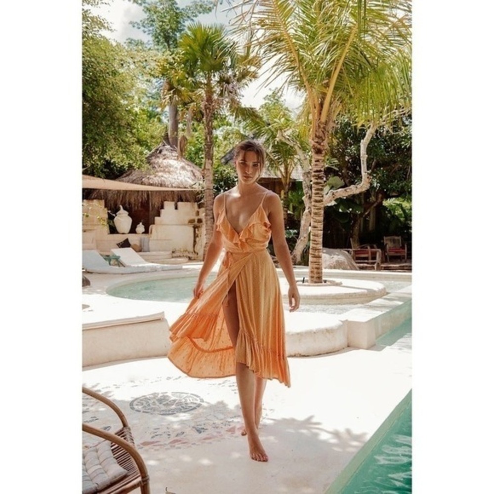 BEACHGOLD Lottie Geometric Print Wrap‎ Dress Cover Up Tassels Tie Waist Small